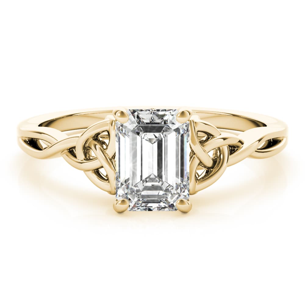 Emerald Cut Color Solitaire, style 85156, On hand view in yellow gold