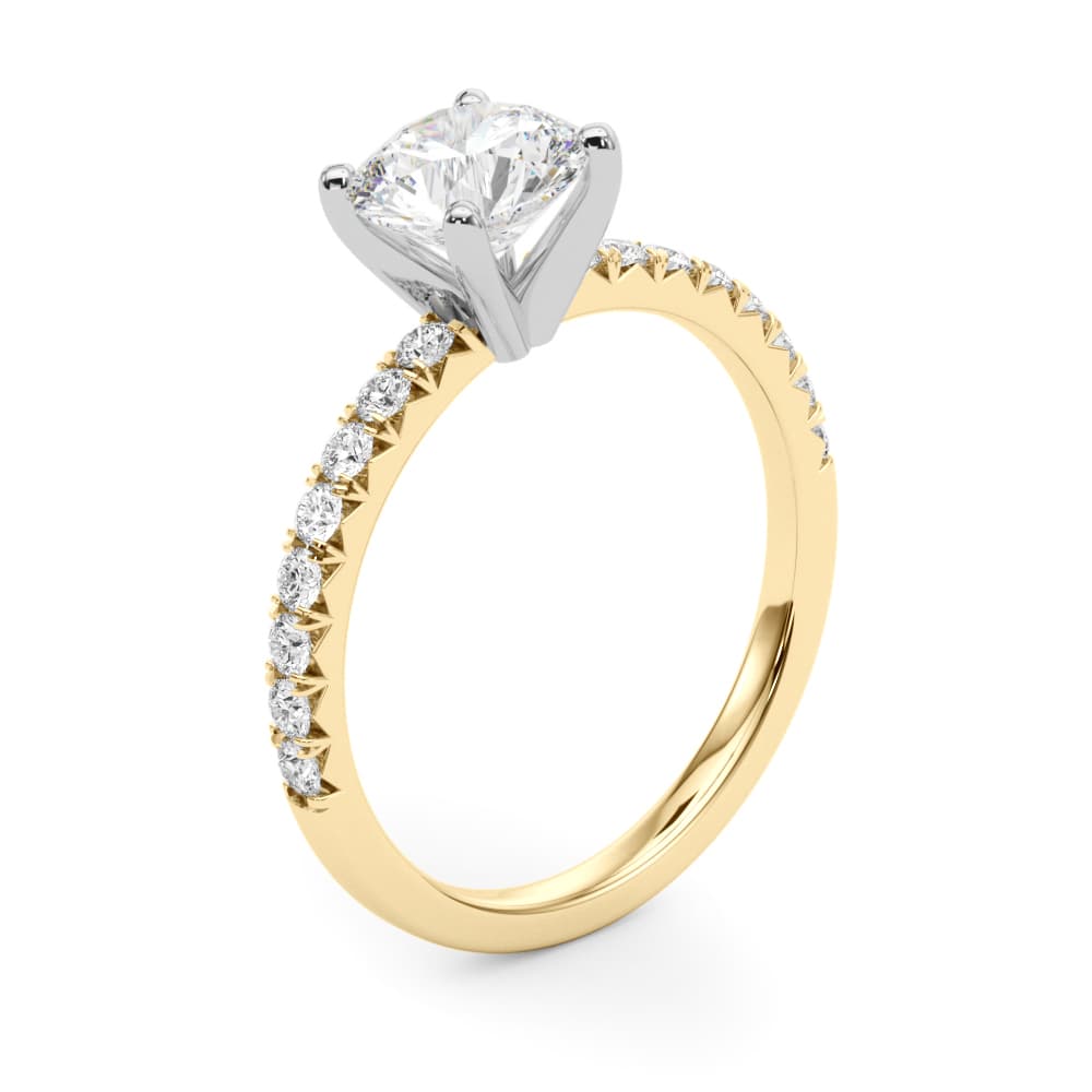 Accented Round Engagement Ring, style 85158, Angle view in yellow gold