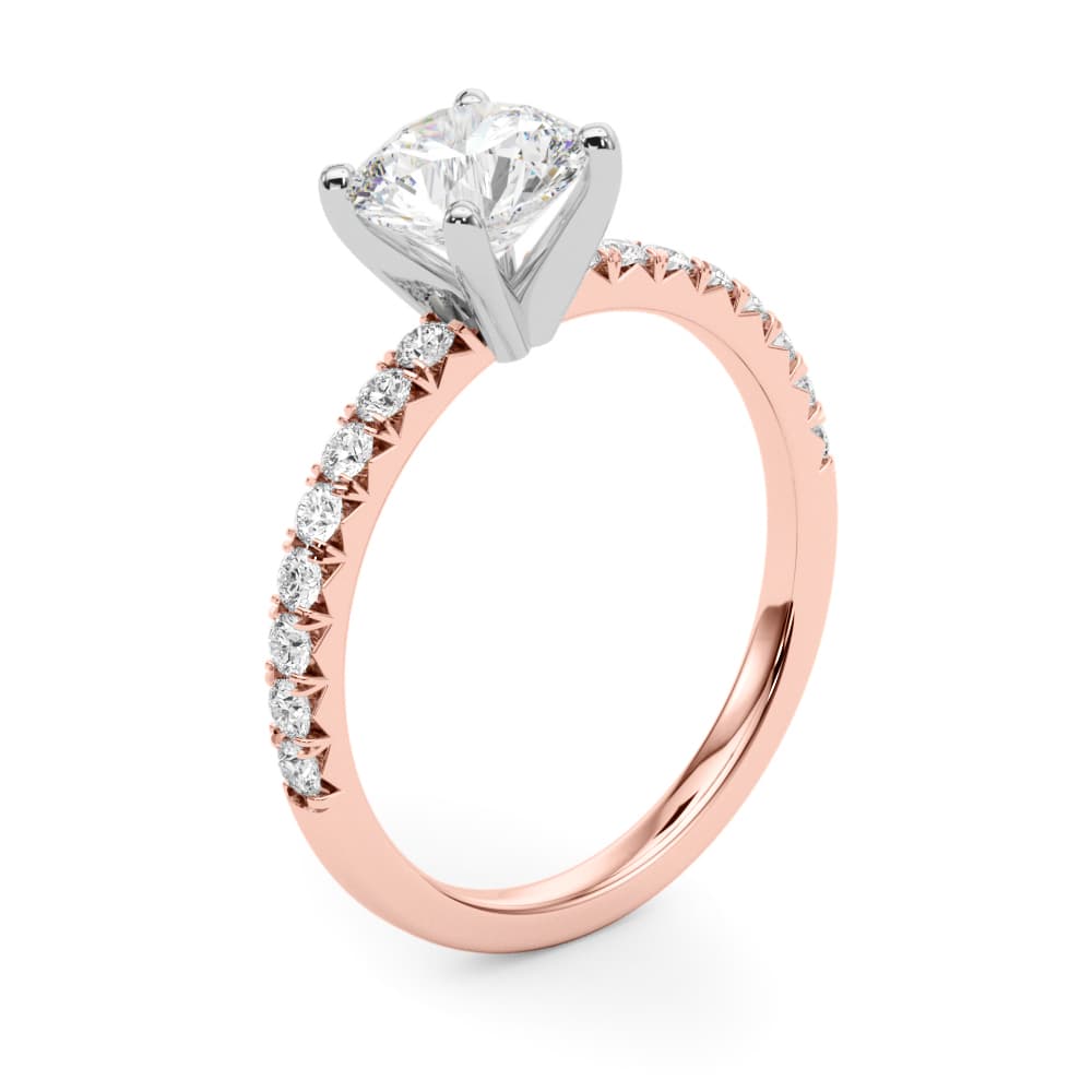 Accented Round Engagement Ring, style 85158, Angle view in rose gold