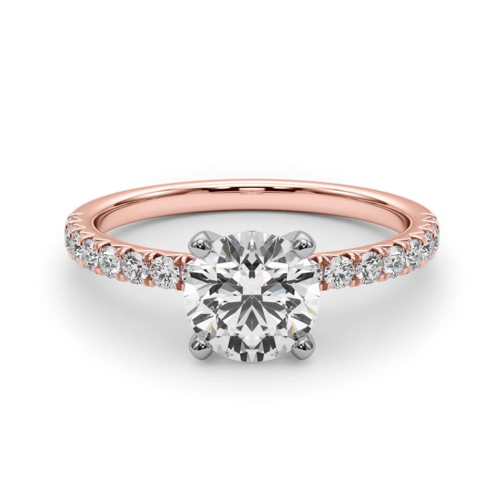 Accented Round Engagement Ring, style 85158, On hand view in rose gold