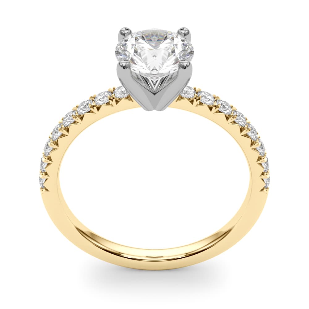 Accented Round Engagement Ring, style 85158, Top view in yellow gold