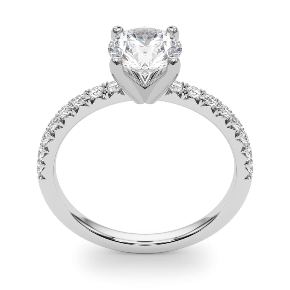 Accented Round Engagement Ring, style 85158, Top view in white gold or platinum