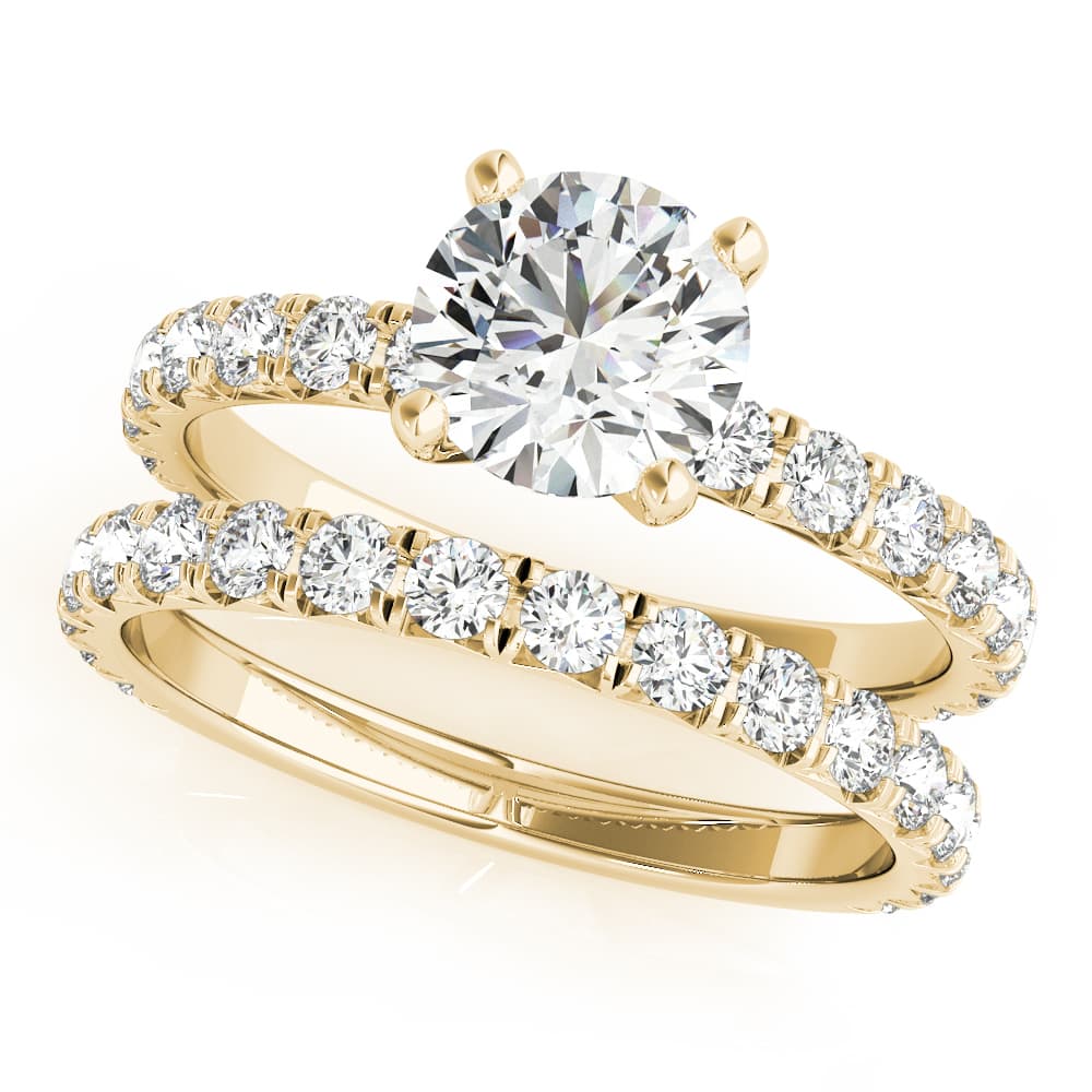 French Cut Round Engagement Ring, style 85159, On hand view in yellow gold