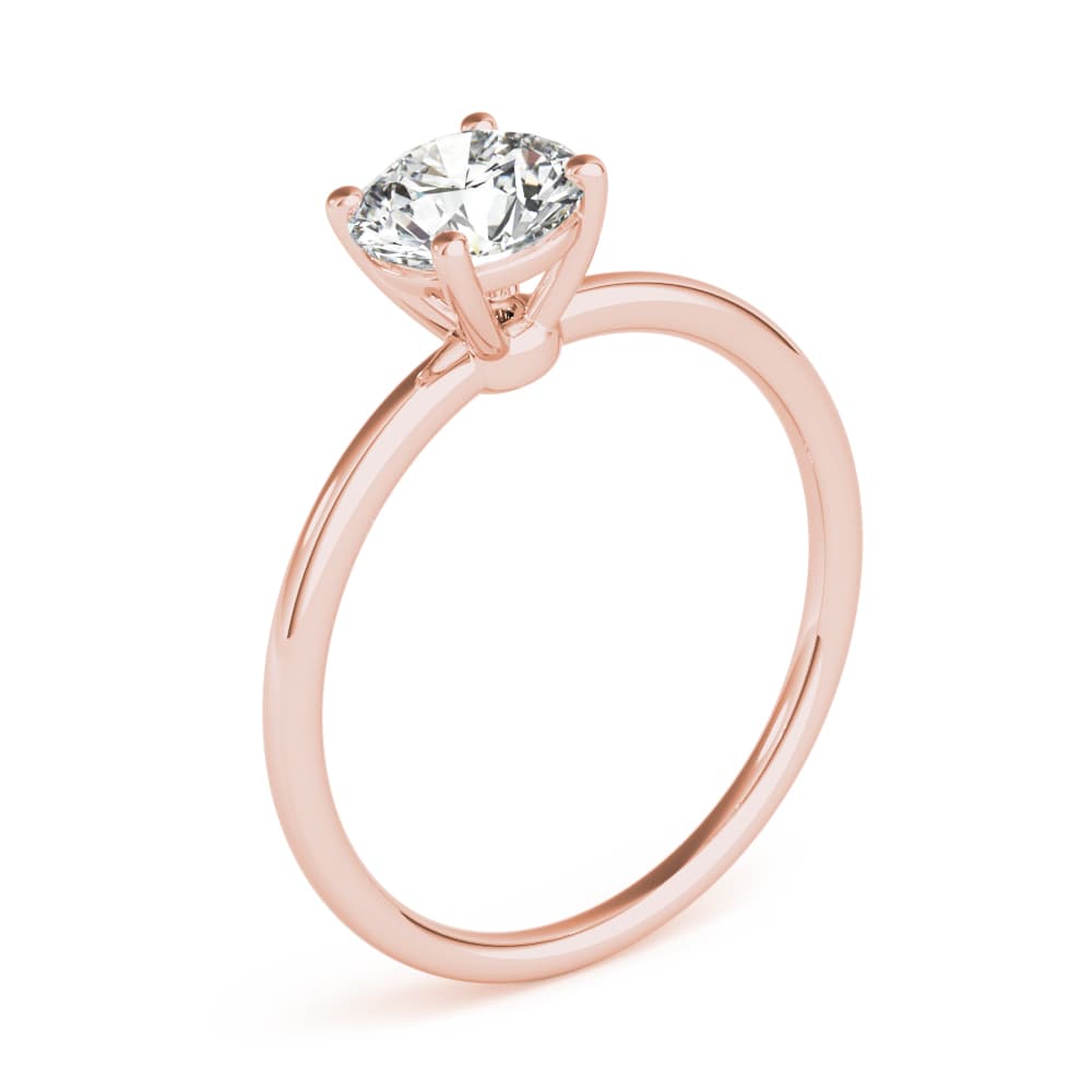 Solitaire Round Engagement Ring, style 85162, Angle view in rose gold