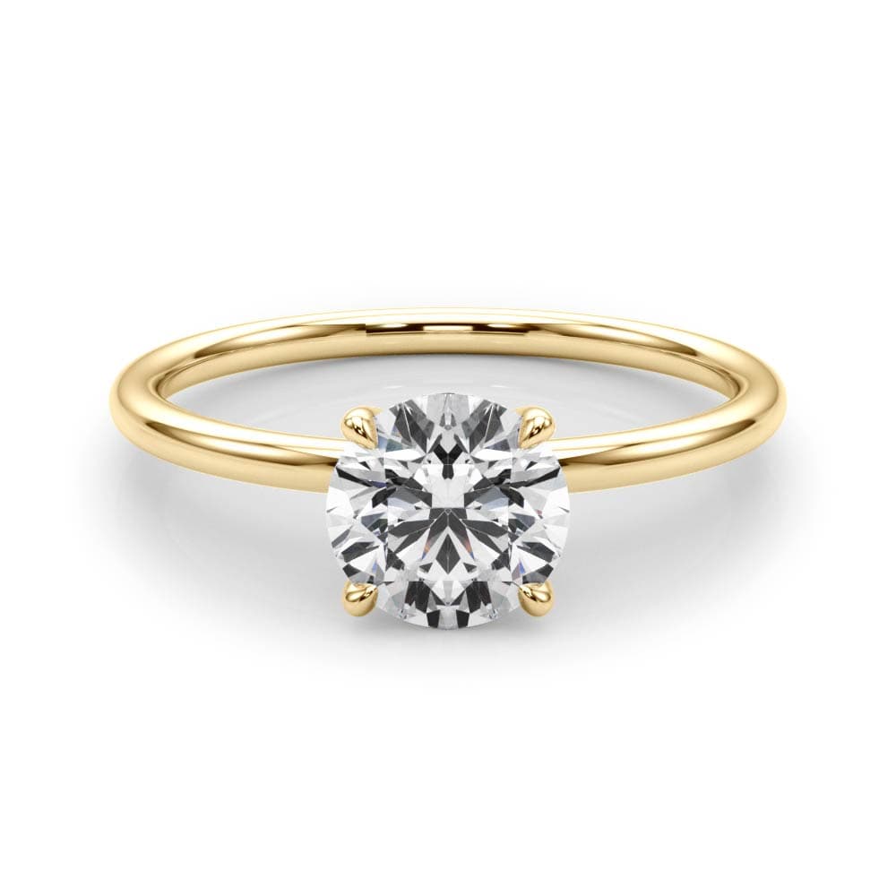 Solitaire Round Engagement Ring, style 85162, On hand view in yellow gold