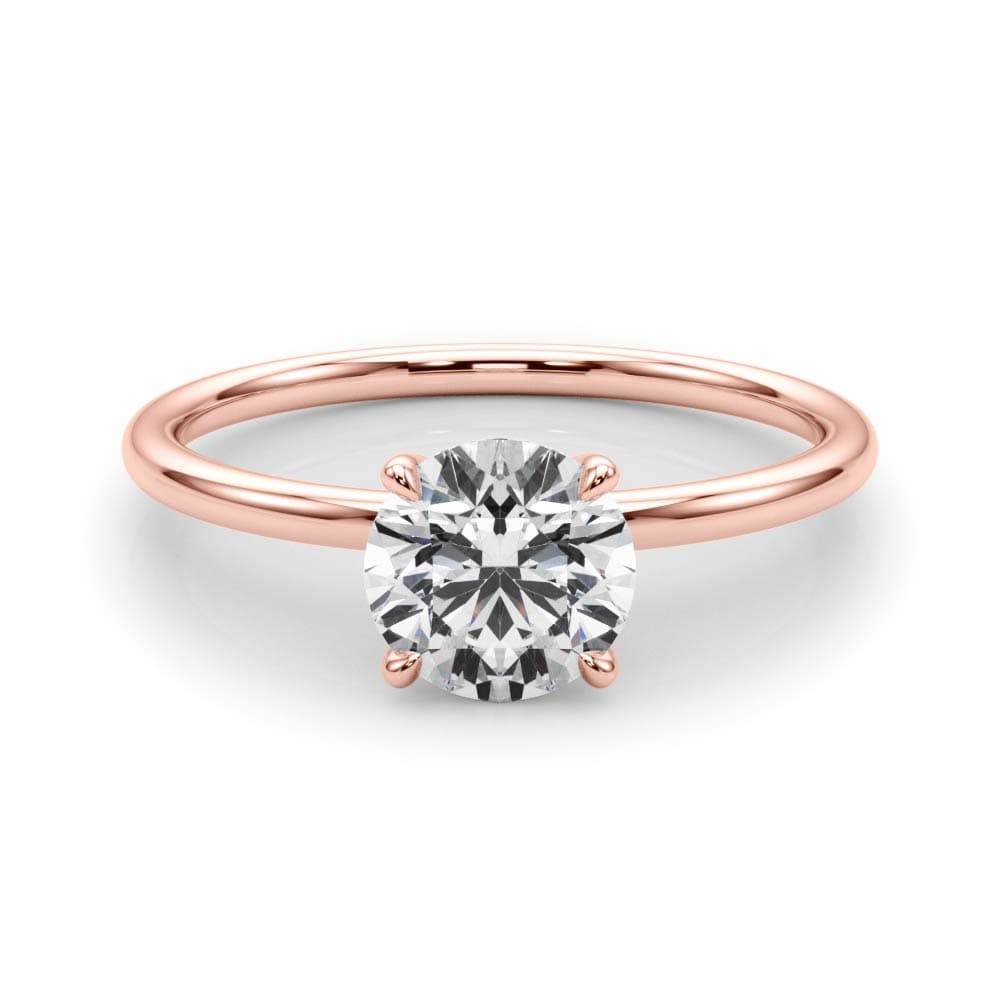 Solitaire Round Engagement Ring, style 85162, On hand view in rose gold