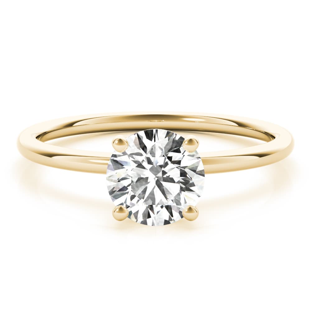 Solitaire Round Engagement Ring, style 85162, Top view in yellow gold