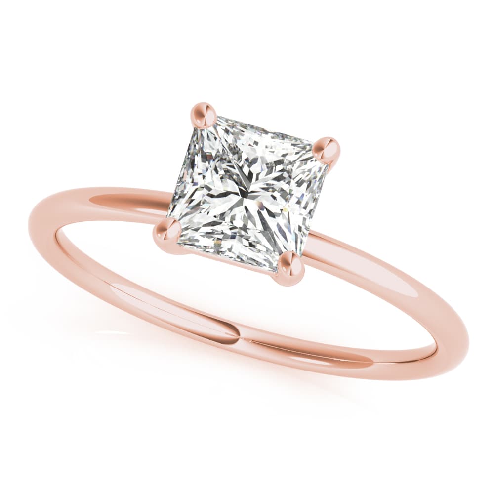 Solitaire Princess Cut Engagement Ring, style 85163, Front view in rose gold