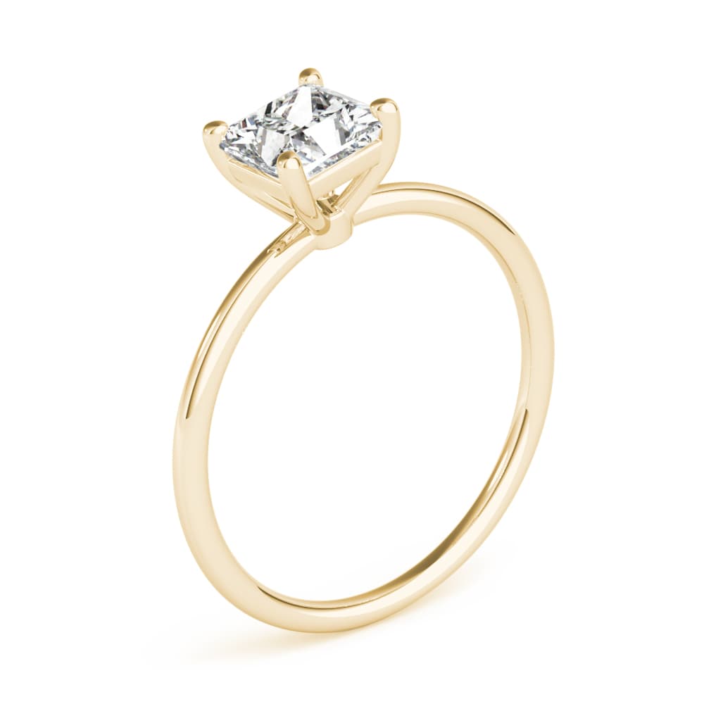 Solitaire Princess Cut Engagement Ring, style 85163, Angle view in yellow gold