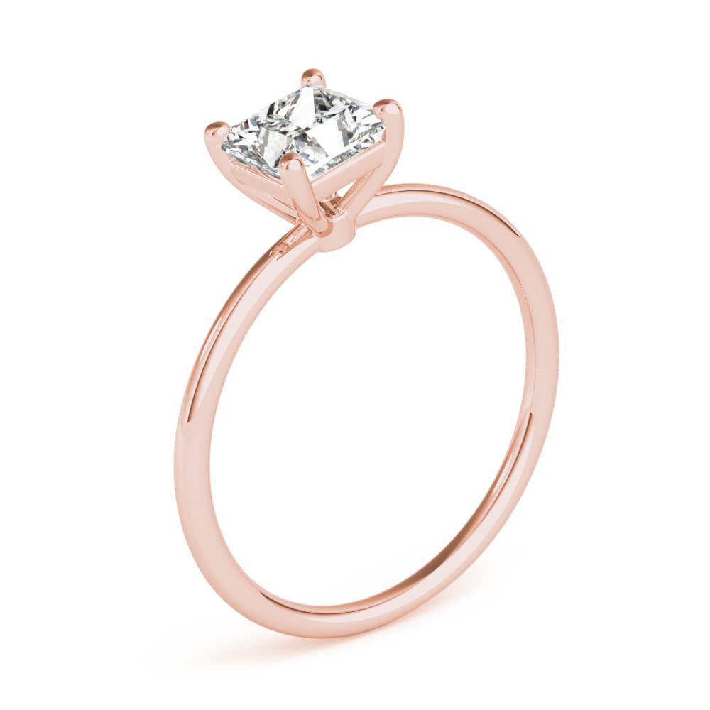 Solitaire Princess Cut Engagement Ring, style 85163, Angle view in rose gold