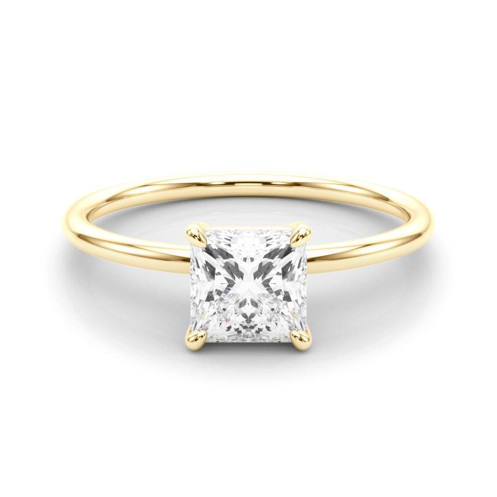 Solitaire Princess Cut Engagement Ring, style 85163, On hand view in yellow gold