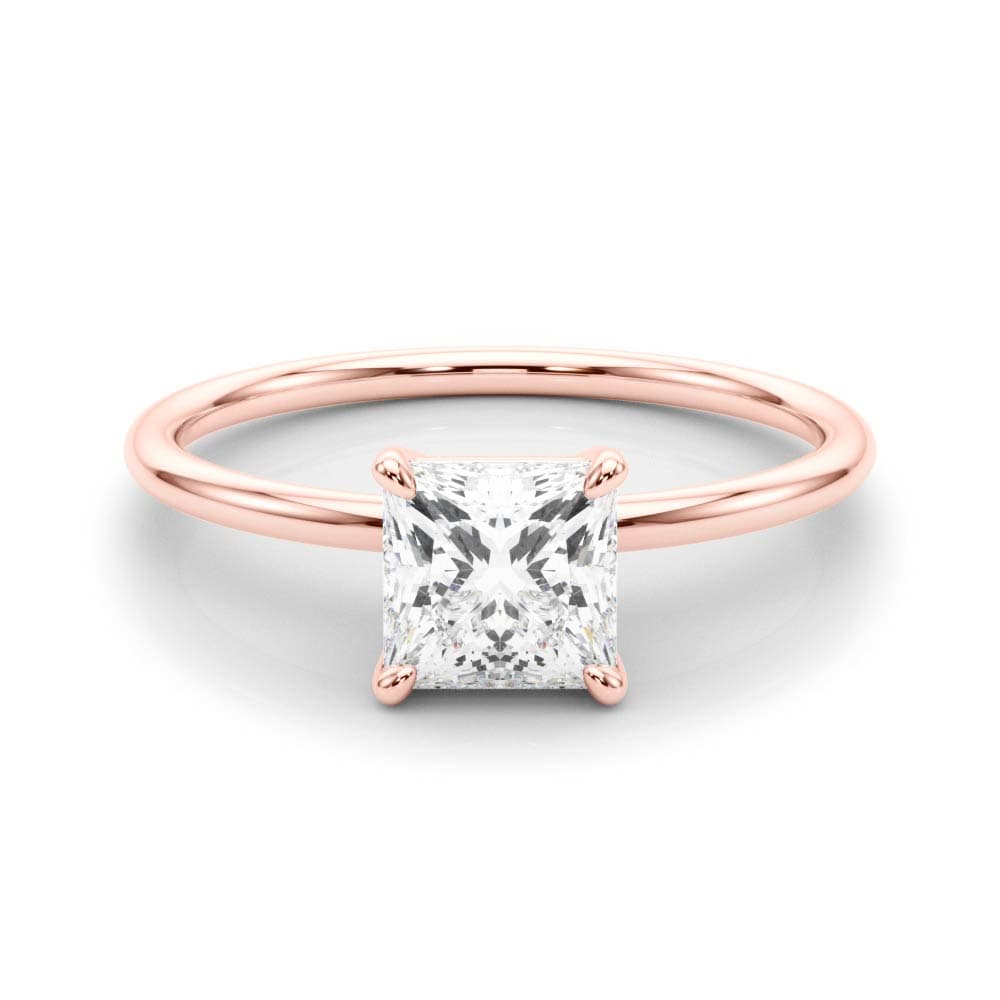 Solitaire Princess Cut Engagement Ring, style 85163, On hand view in rose gold