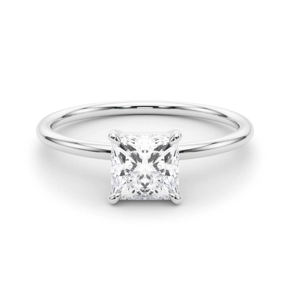 Solitaire Princess Cut Engagement Ring, style 85163, On hand view in white gold or platinum