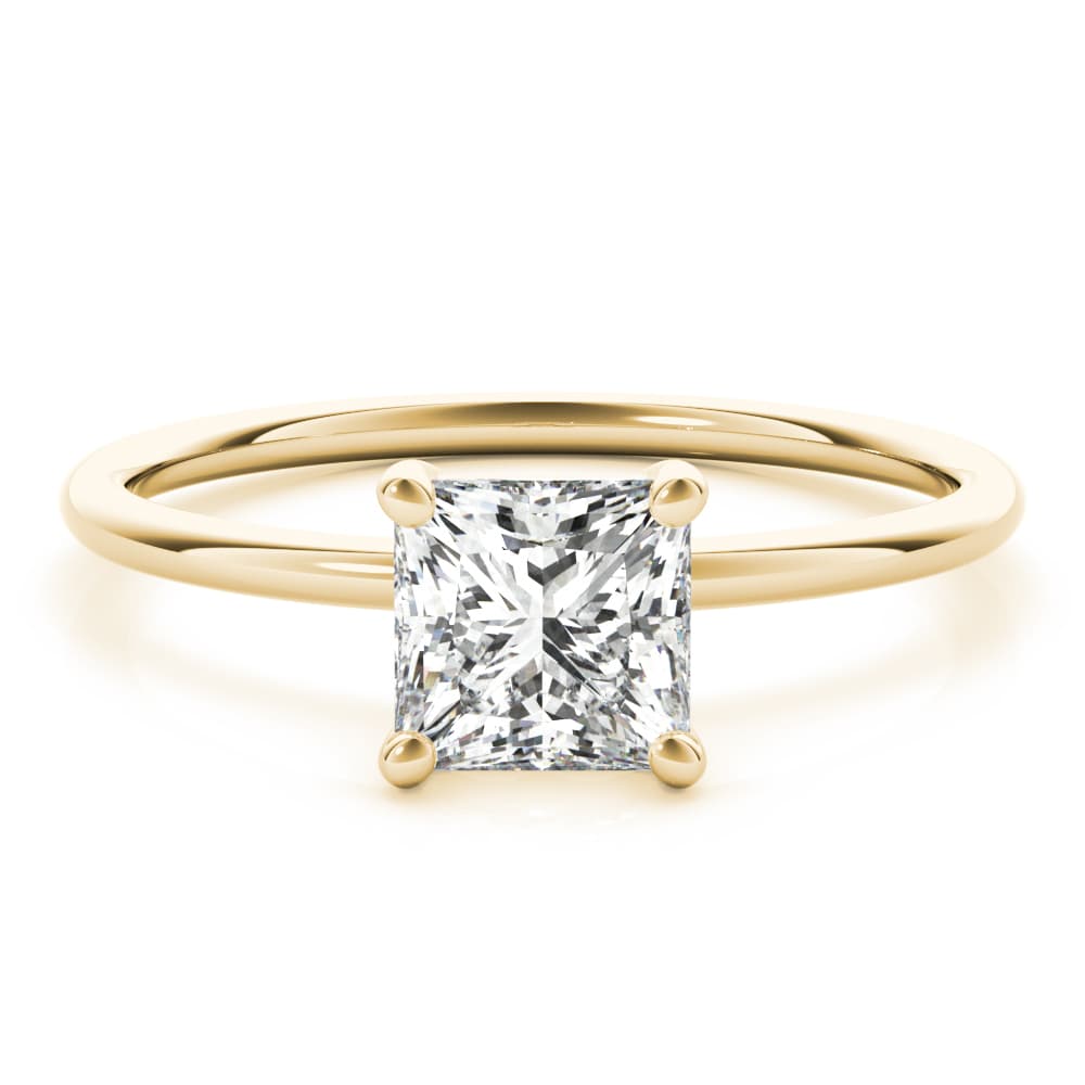 Solitaire Princess Cut Engagement Ring, style 85163, Top view in yellow gold