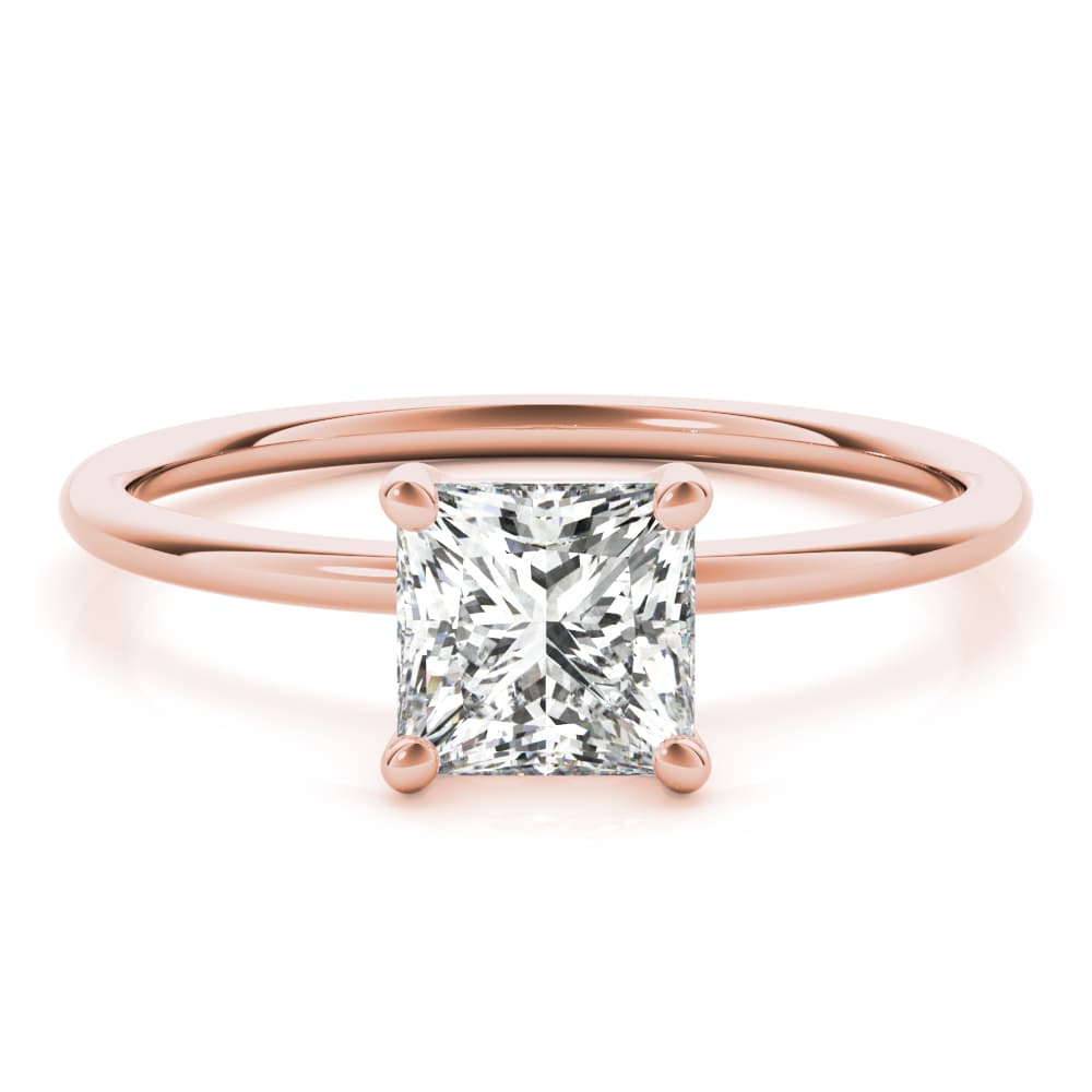 Solitaire Princess Cut Engagement Ring, style 85163, Top view in rose gold