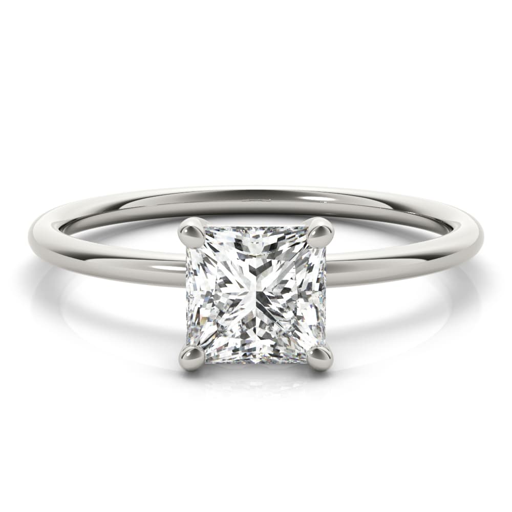 Solitaire Princess Cut Engagement Ring, style 85163, Top view in white gold or platinum