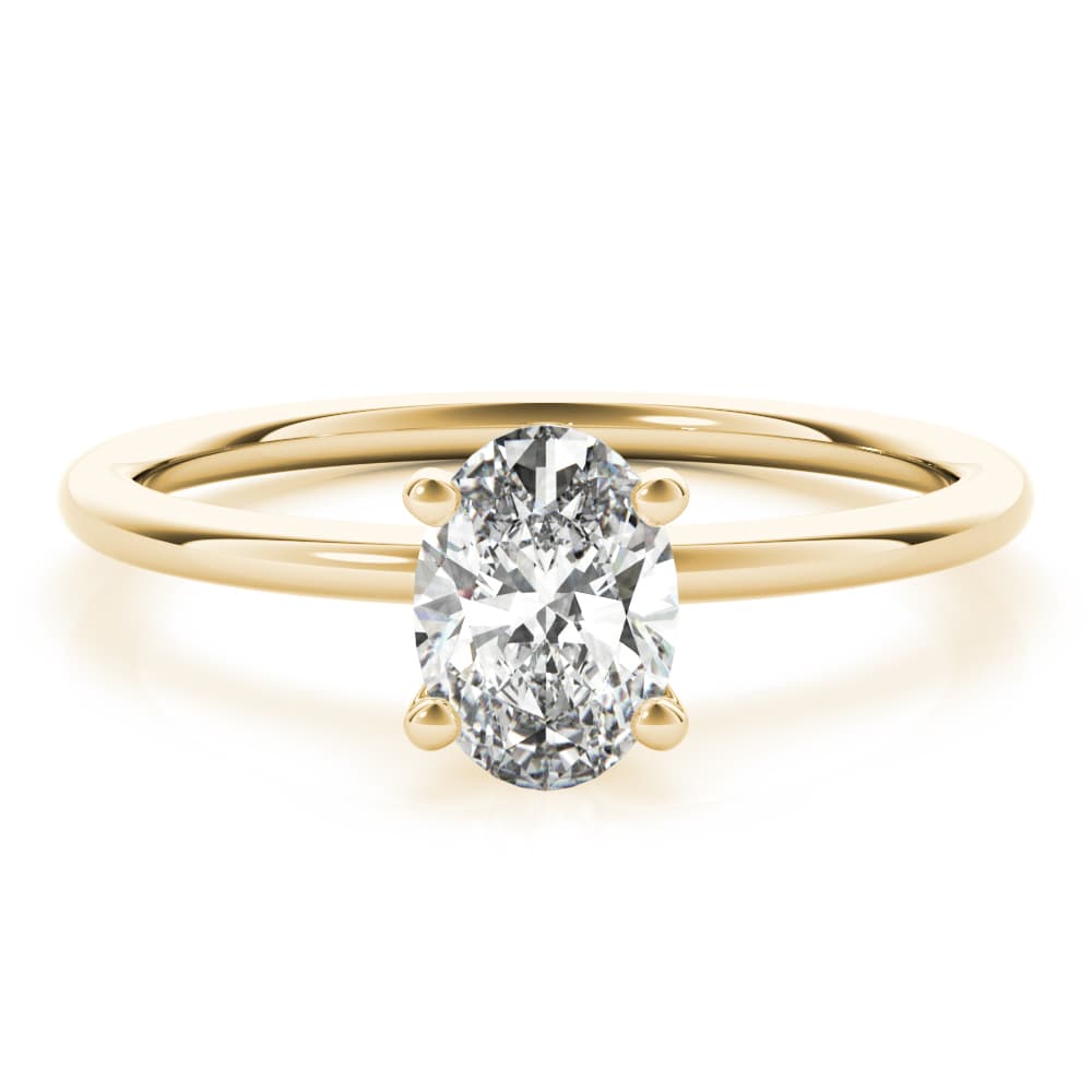 Oval Solitaire Engagement Ring, style 85164, On hand view in yellow gold