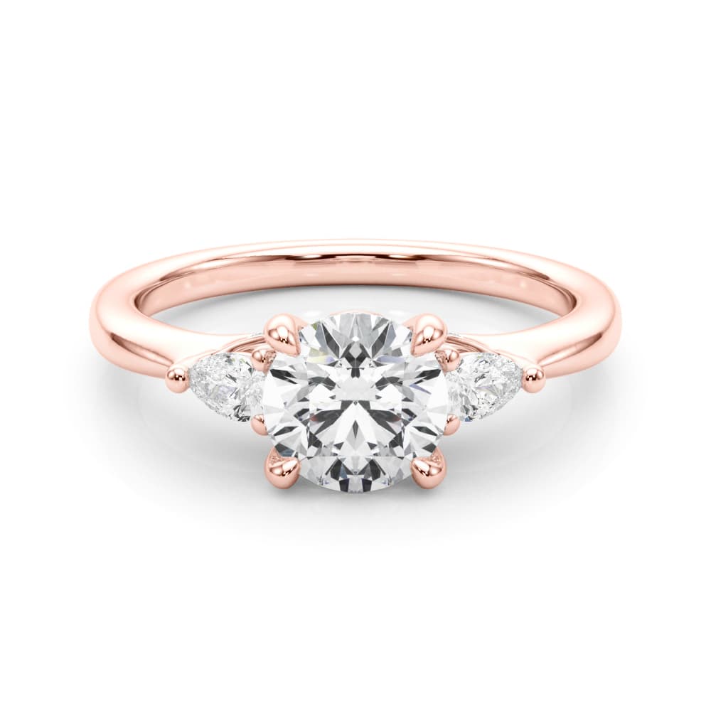 3-Stone Round & Pear Engagement Ring, style 85165, On hand view in rose gold