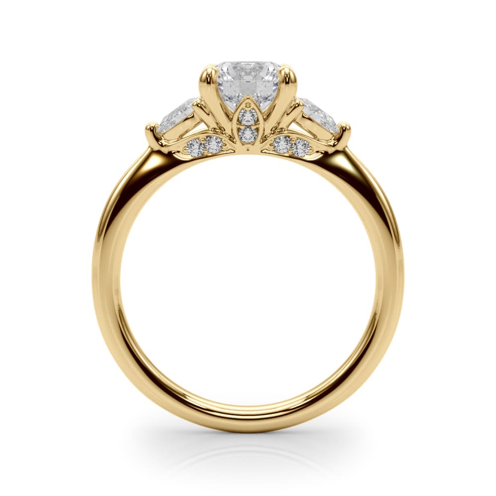 3-Stone Round & Pear Engagement Ring, style 85165, Side view in yellow gold