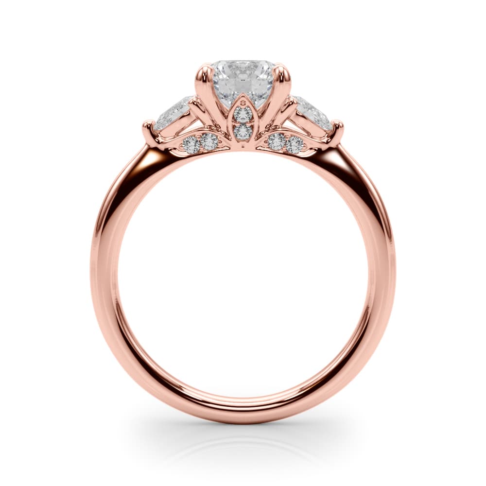 3-Stone Round & Pear Engagement Ring, style 85165, Side view in rose gold