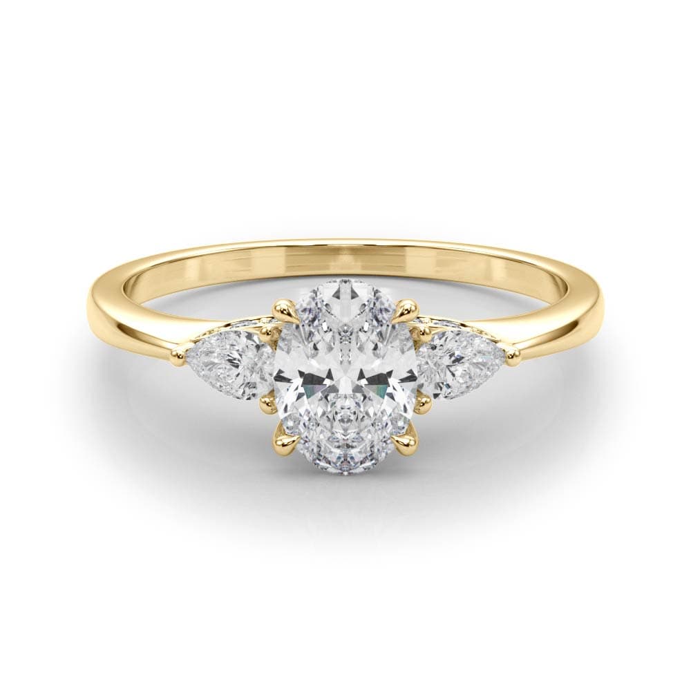 Oval & Pear Engagement Ring, style 85178, On hand view in yellow gold