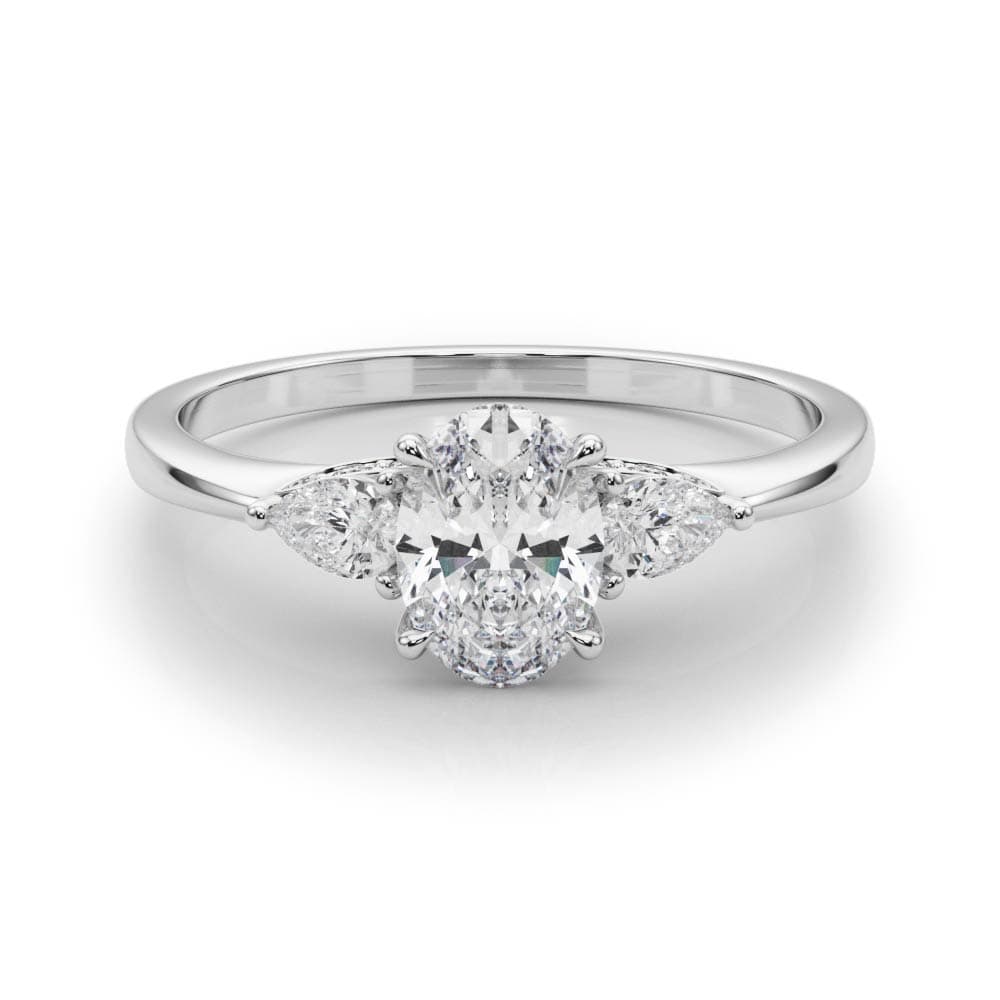 Oval & Pear Engagement Ring, style 85178, On hand view in white gold or platinum