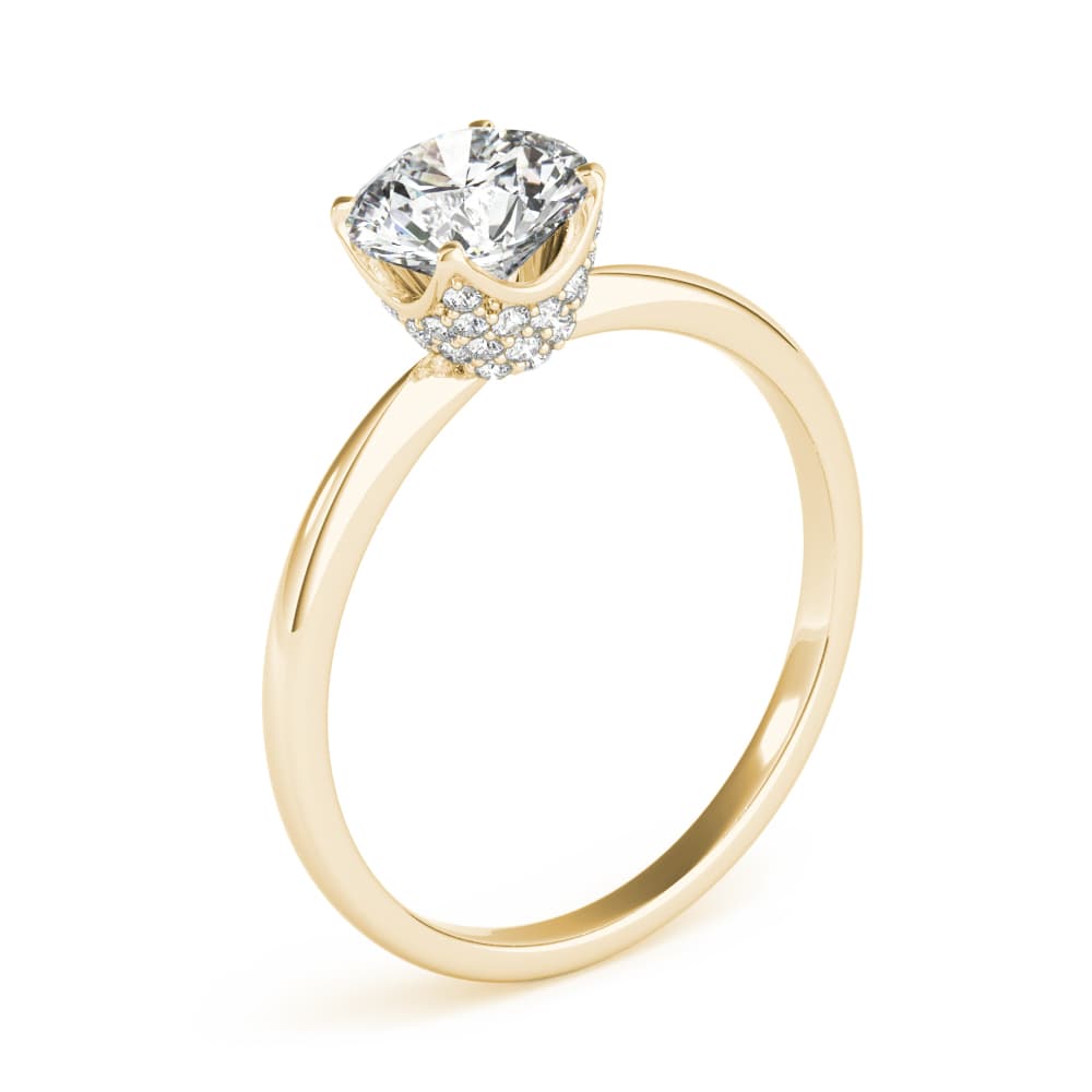 Round Center Engagement Ring, style 85183, Angle view in yellow gold