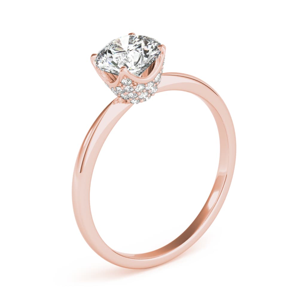Round Center Engagement Ring, style 85183, Angle view in rose gold