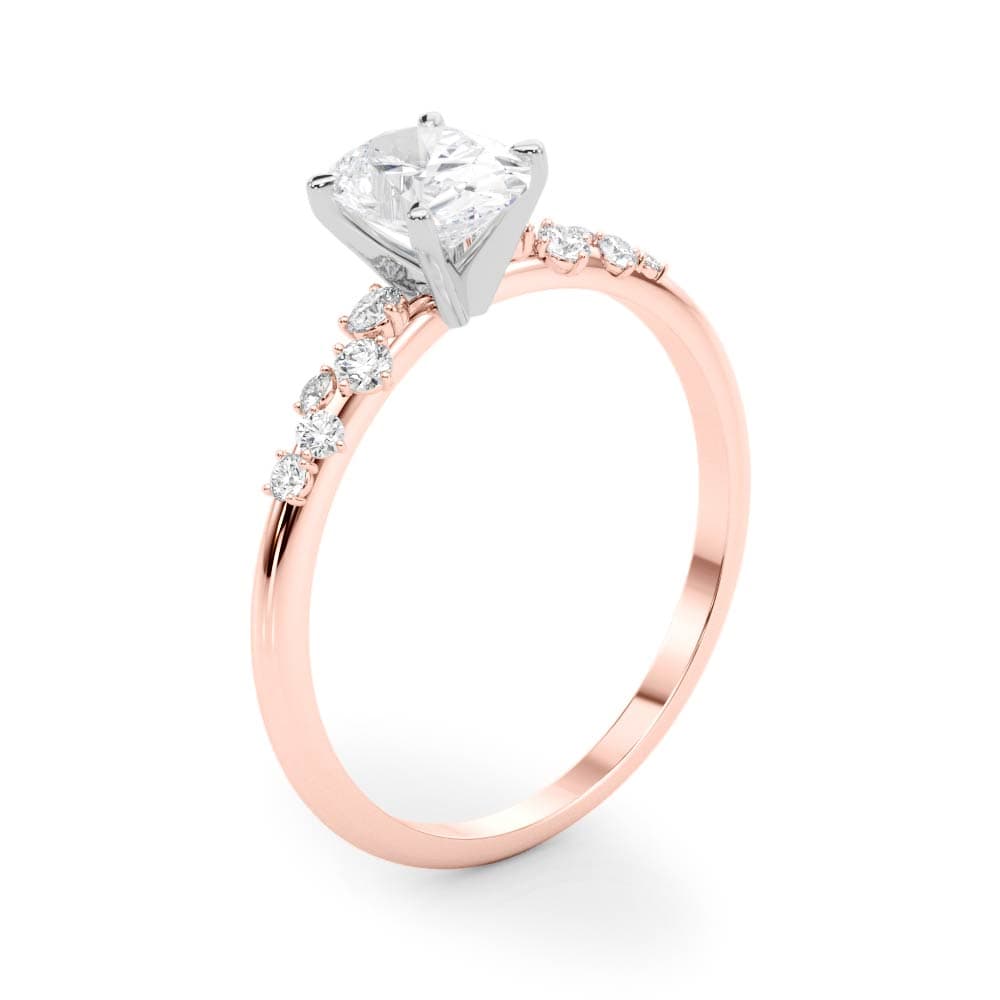 Scattered Diamond Oval Engagement Ring, style 85185, Angle view in rose gold