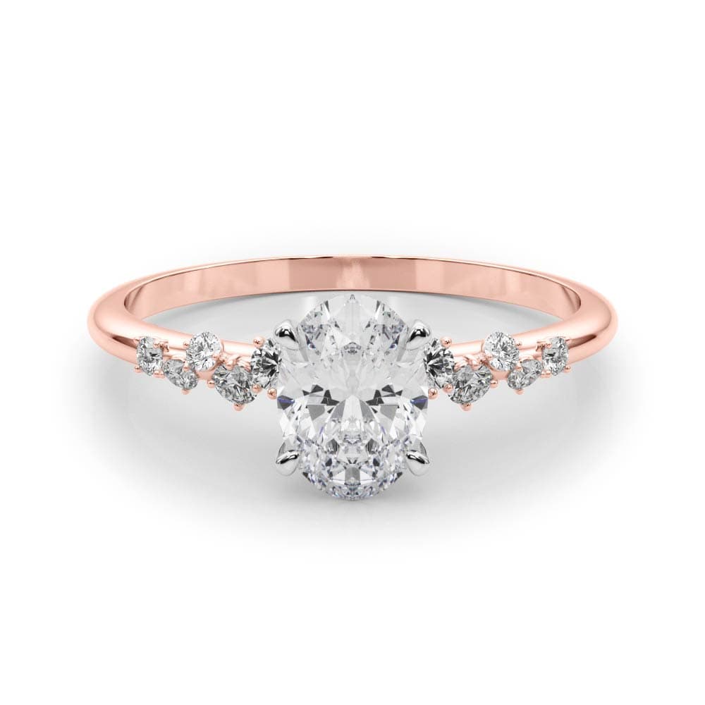 Scattered Diamond Oval Engagement Ring, style 85185, On hand view in rose gold