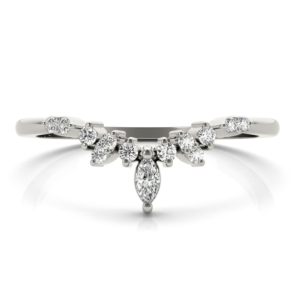 Chevron Marquise Band (1/8 ct. tw.), On hand view in white gold or platinum