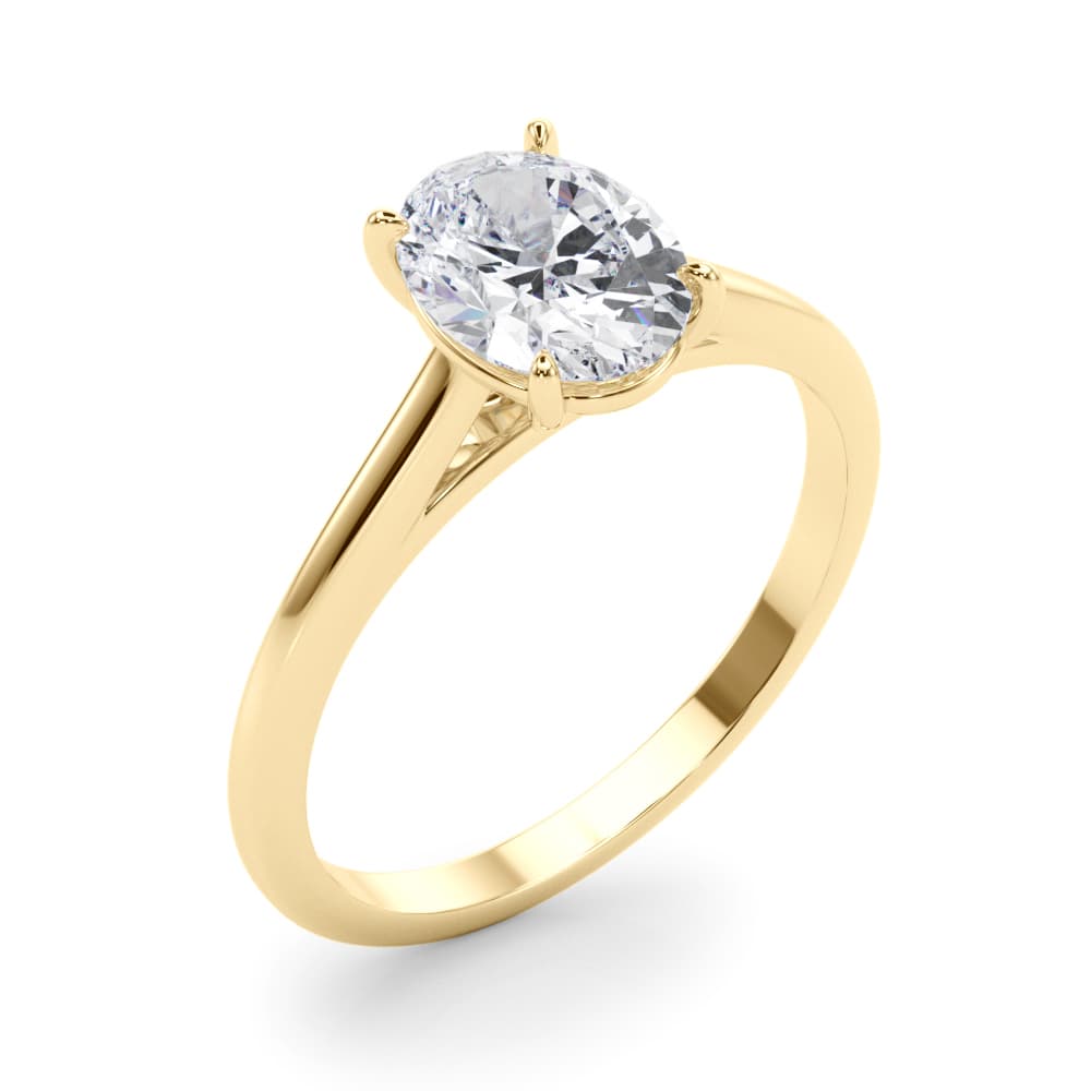 Solitaire Oval Engagement Ring, style 85193, Angle view in yellow gold