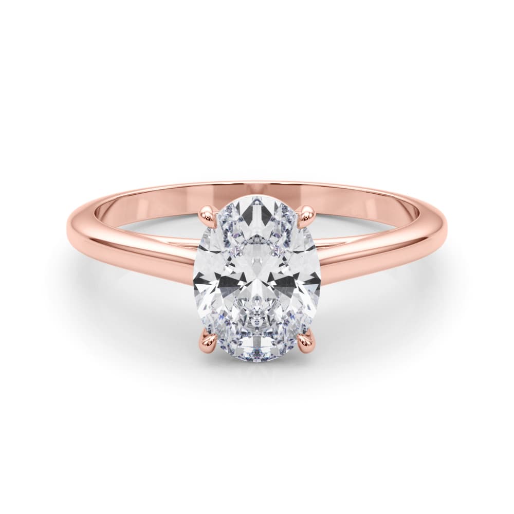 Solitaire Oval Engagement Ring, style 85193, On hand view in rose gold