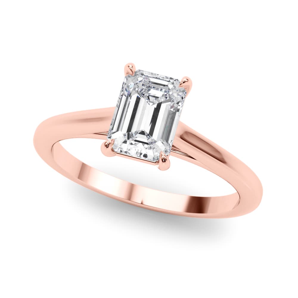 Solitaire Cathedral Emerald-Cut Engagement Ring, style 85194, Front view in rose gold