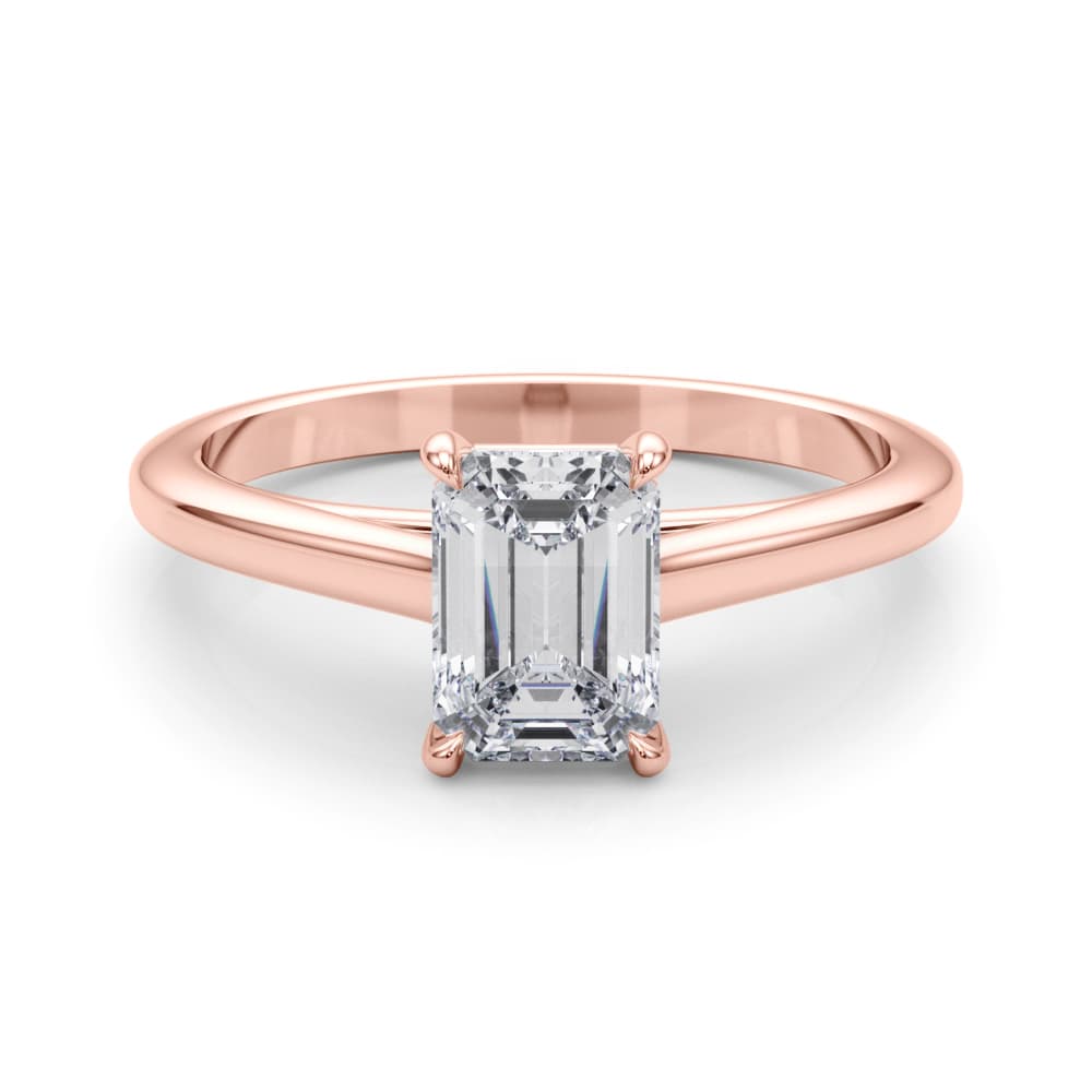 Solitaire Cathedral Emerald-Cut Engagement Ring, style 85194, On hand view in rose gold