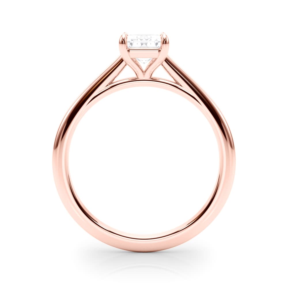 Solitaire Cathedral Emerald-Cut Engagement Ring, style 85194, Side view in rose gold