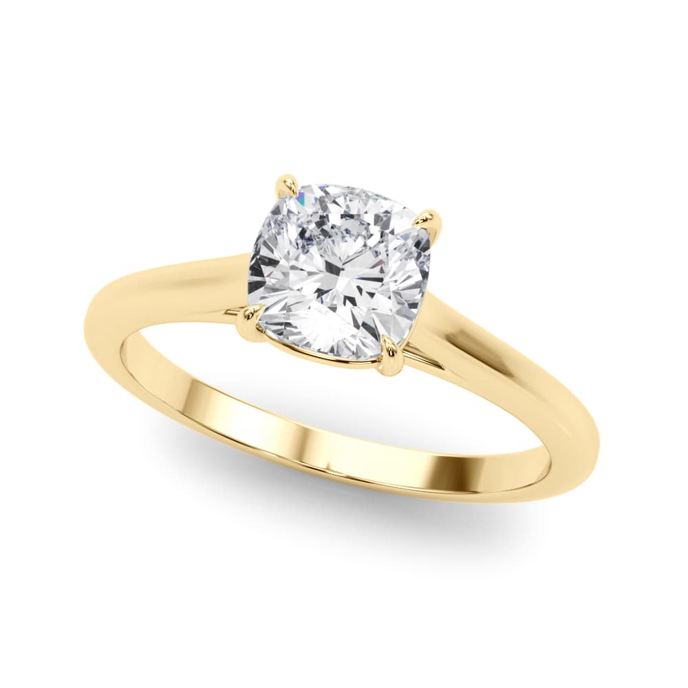 Solitaire Cushion Cut Engagement Ring, style 85195, Front view in yellow gold