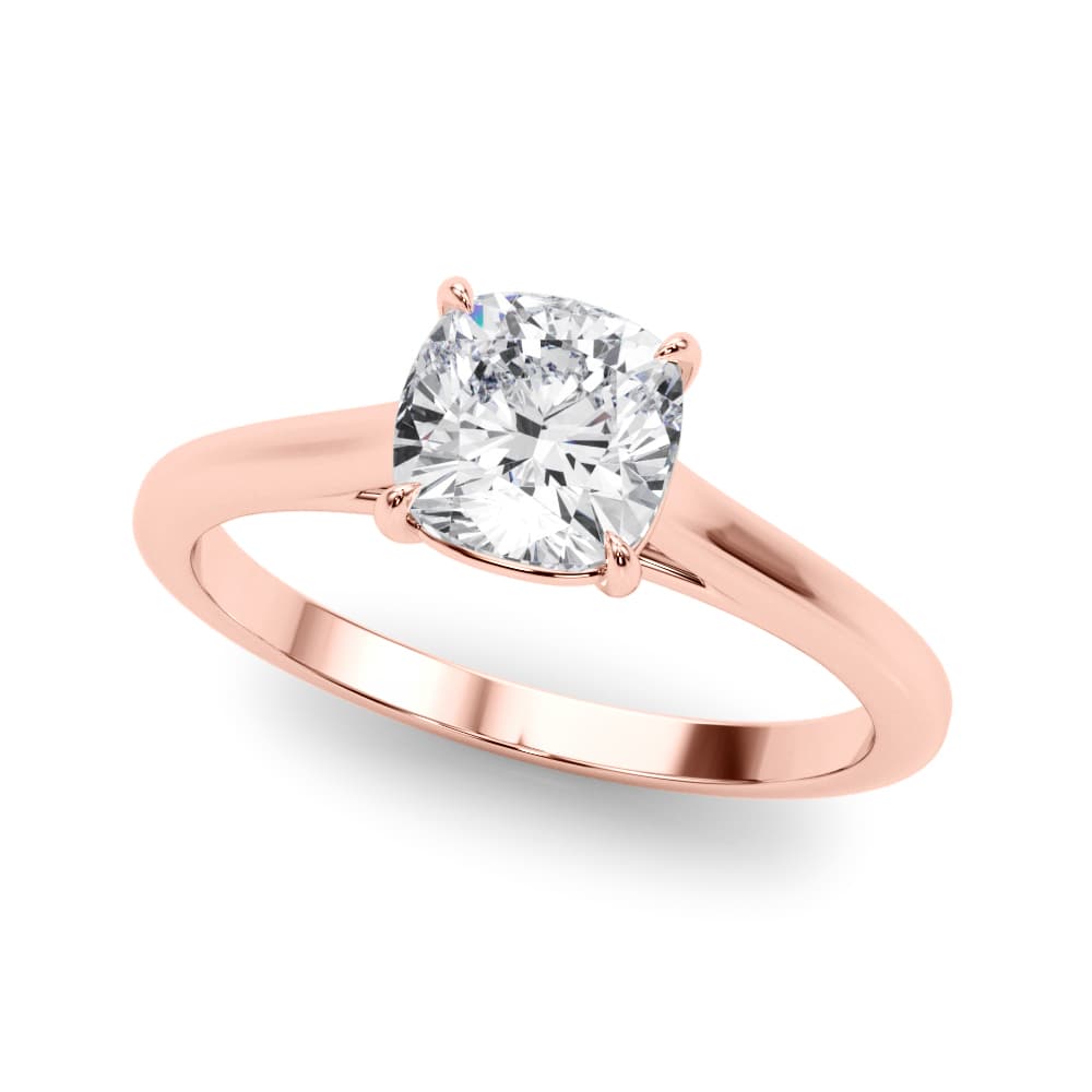 Solitaire Cushion Cut Engagement Ring, style 85195, Front view in rose gold