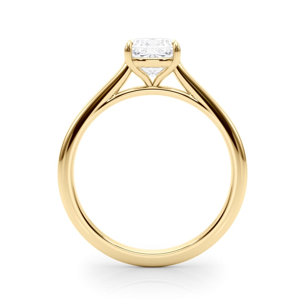 Solitaire Cushion Cut Engagement Ring, style 85195, Side view in yellow gold