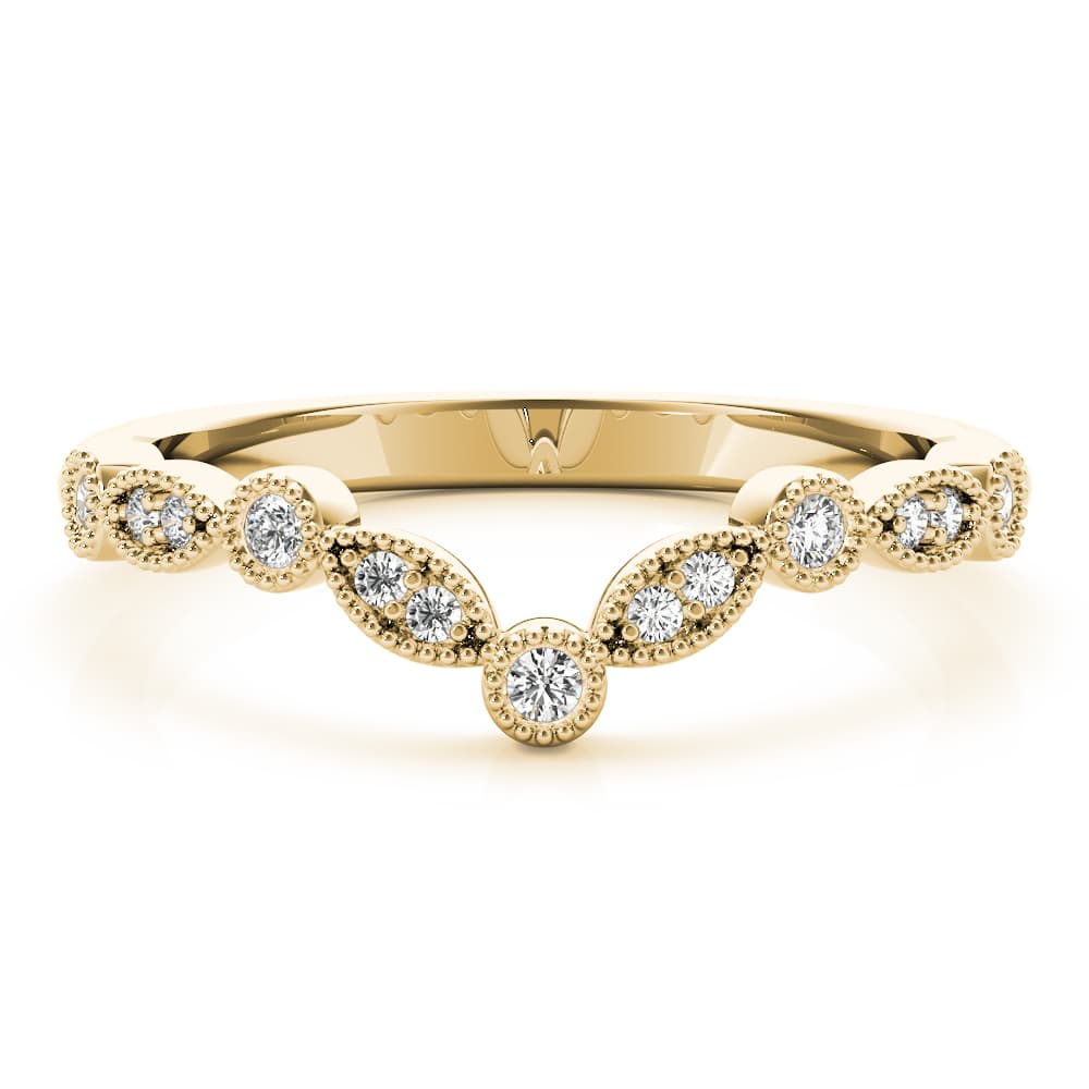 Diamond Chevron Wedding Band (1/8 ct. tw.), On hand view in yellow gold