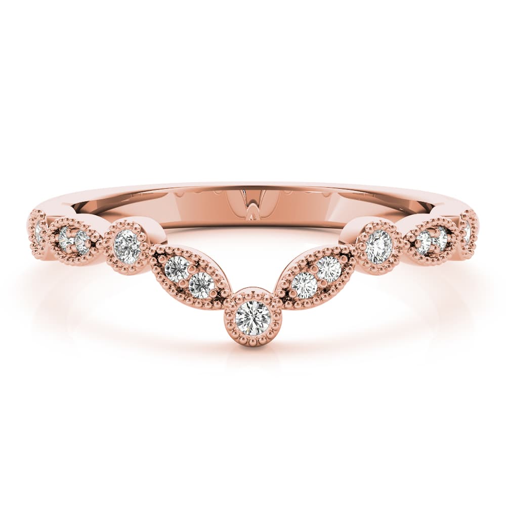 Diamond Chevron Wedding Band (1/8 ct. tw.), On hand view in rose gold