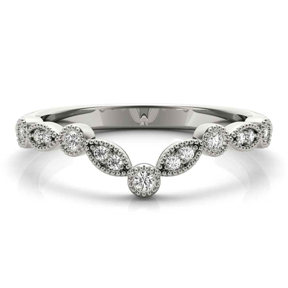 Diamond Chevron Wedding Band (1/8 ct. tw.), On hand view in white gold or platinum