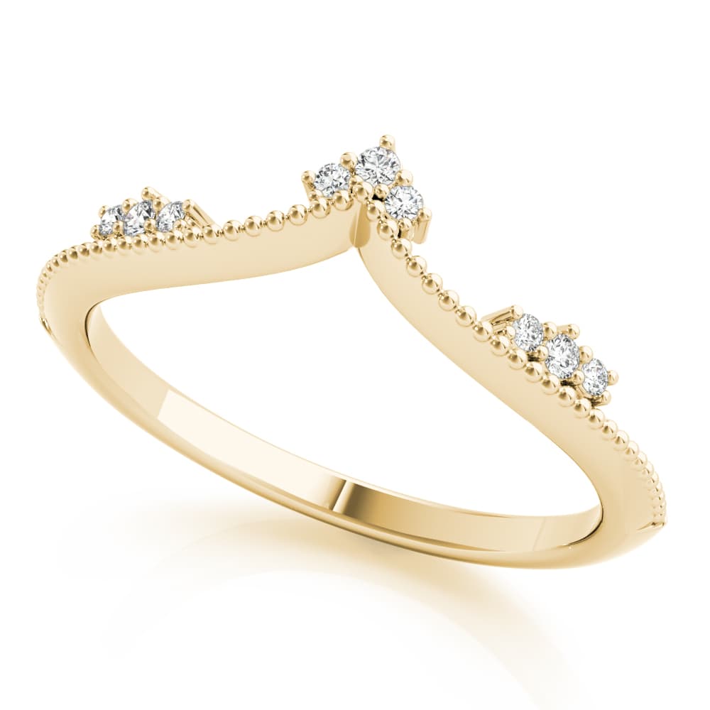 Chevron Milgrain Diamond Wedding Band (0.07 ct. tw.), Front view in yellow gold