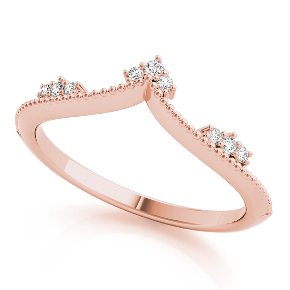 Chevron Milgrain Diamond Wedding Band (0.07 ct. tw.), Front view in rose gold