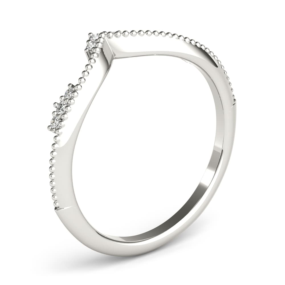 Chevron Milgrain Diamond Wedding Band (0.07 ct. tw.), Angle view in white gold or platinum