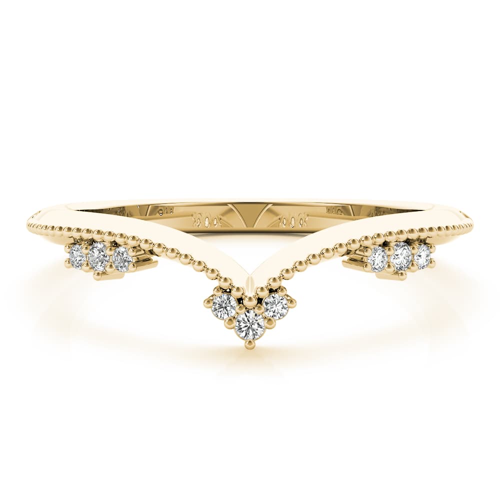 Chevron Milgrain Diamond Wedding Band (0.07 ct. tw.), On hand view in yellow gold
