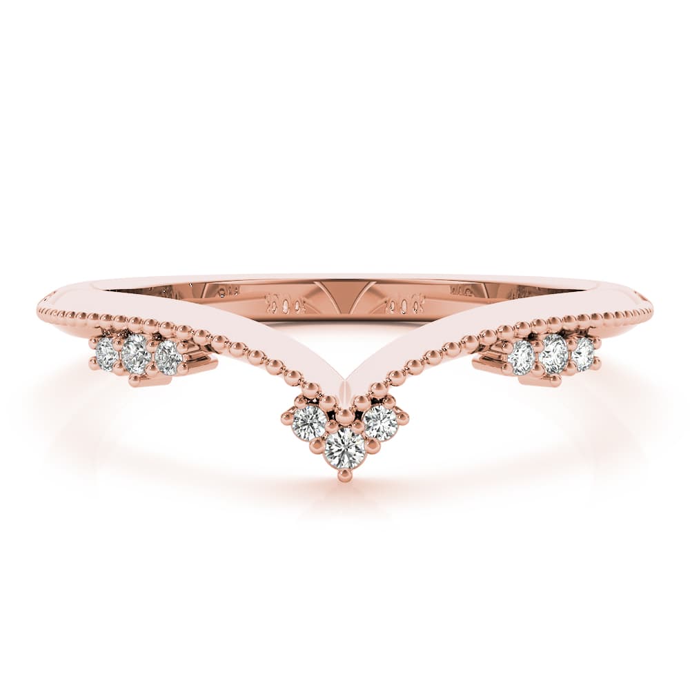 Chevron Milgrain Diamond Wedding Band (0.07 ct. tw.), On hand view in rose gold