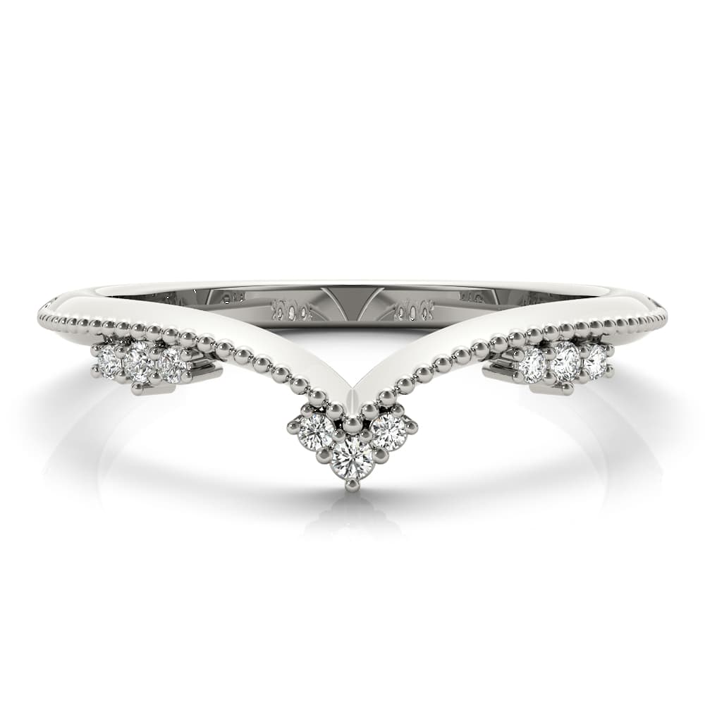 Chevron Milgrain Diamond Wedding Band (0.07 ct. tw.), On hand view in white gold or platinum