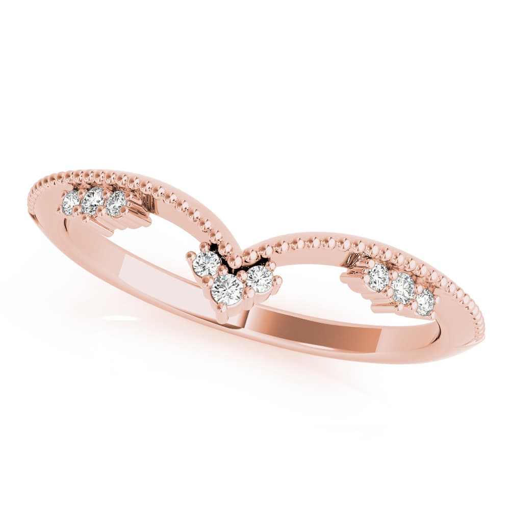 Chevron Milgrain Diamond Wedding Band (0.07 ct. tw.), Top view in rose gold