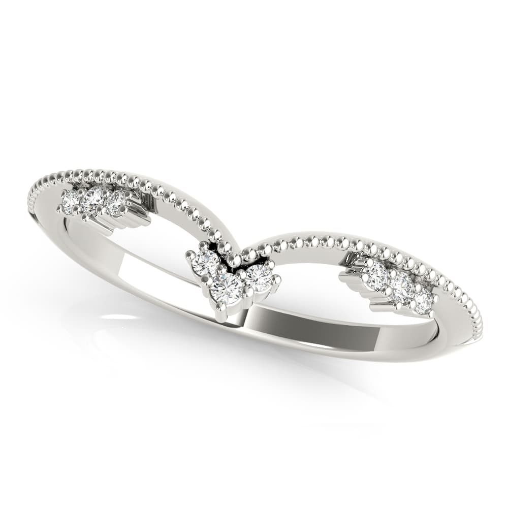 Chevron Milgrain Diamond Wedding Band (0.07 ct. tw.), Top view in white gold or platinum